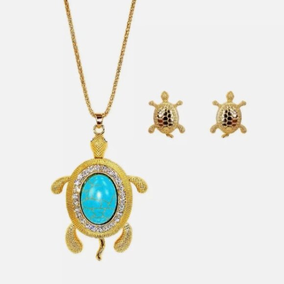 Cute turtle pendant necklace with movable legs and tail, and with matching earri - Picture 1 of 5